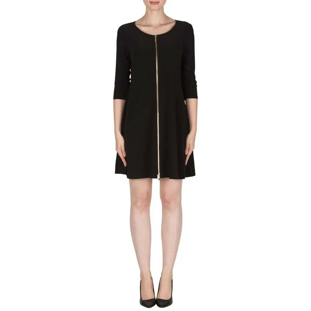 JOSEPH RIBKOFF Black Zip Front Long Sleeve Dress, Sz 10